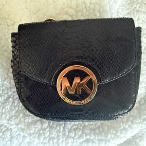 Michael Kors Black Snake-Embossed bag with Gold MK Emblem
